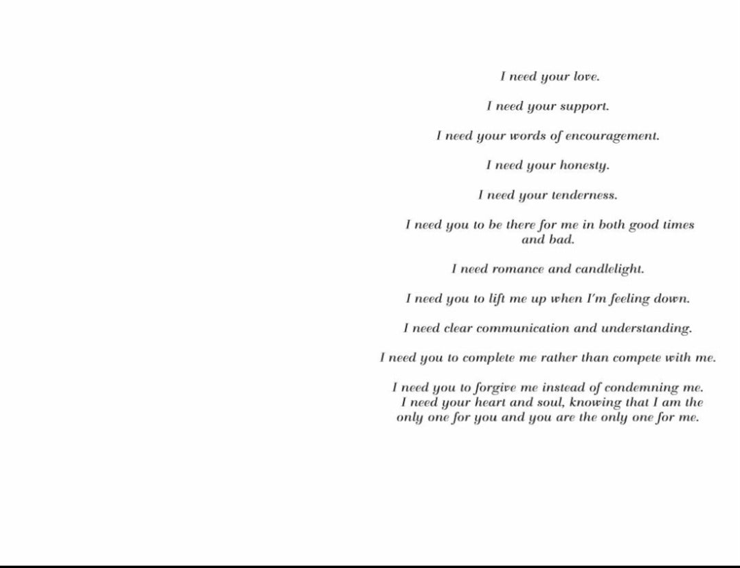 What I Need From You Is....