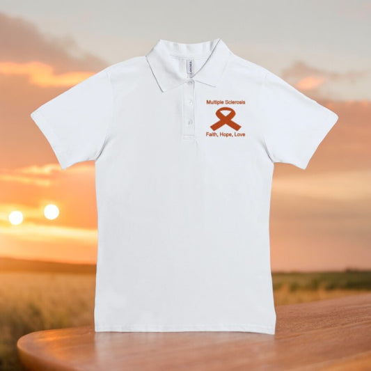 Women Polo Multiple Sclerosis Shirt-Faith, Hope, Love