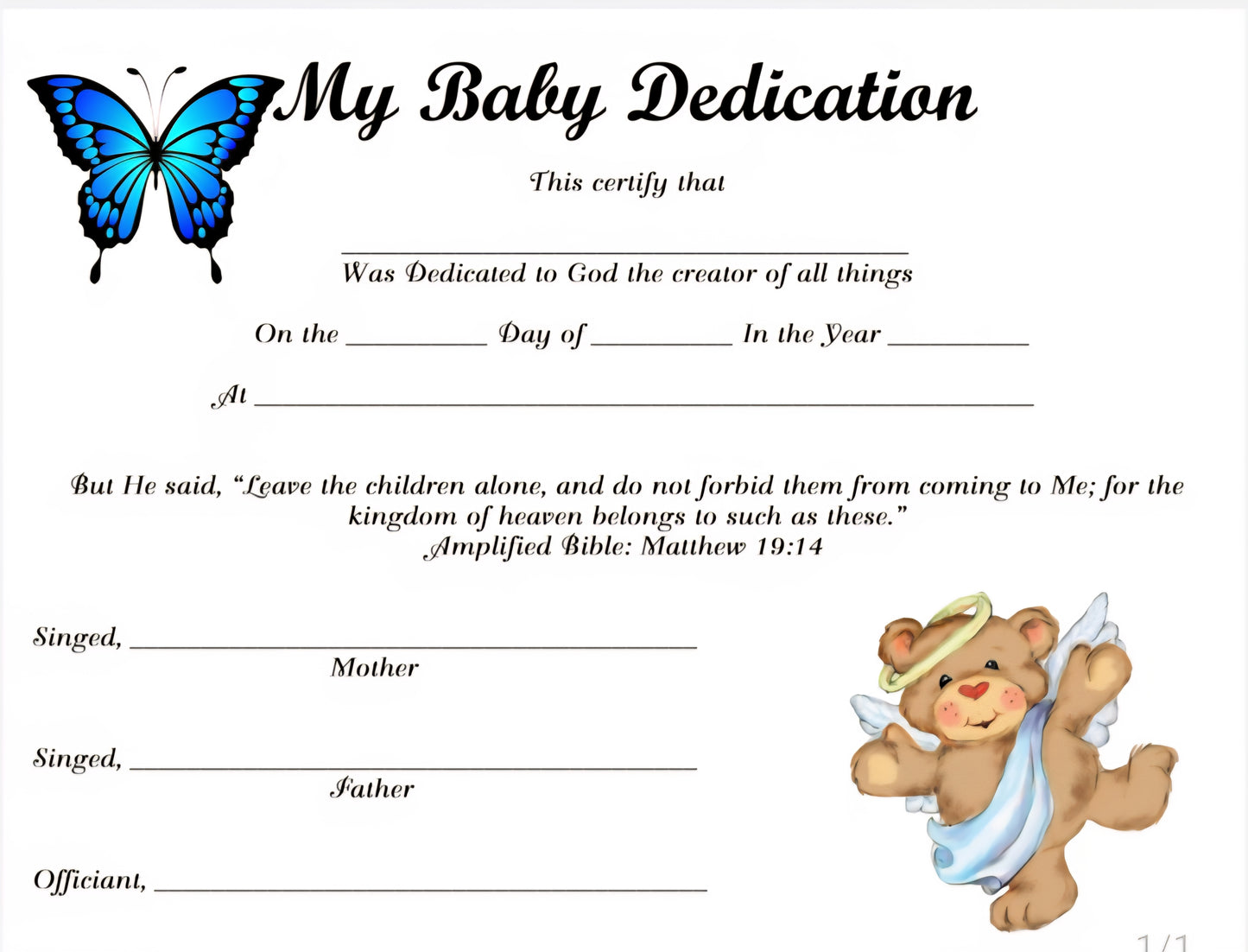 My Baby Dedication Instant Digital Download #019