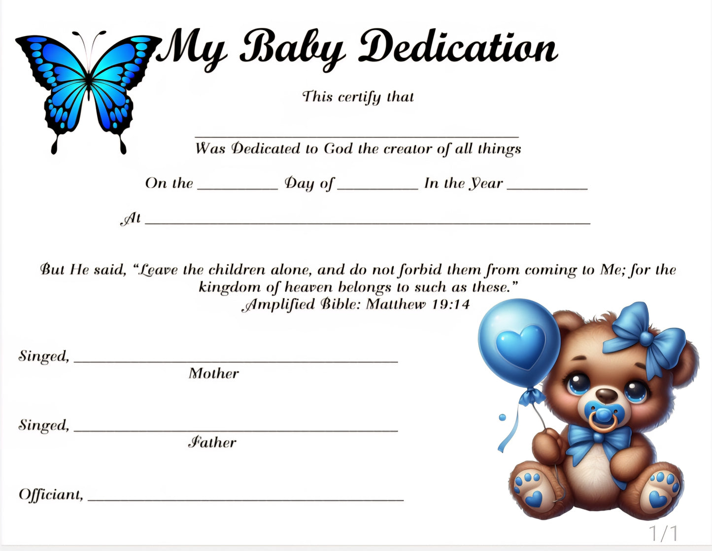 My Baby Dedication Instant Digital Download #025