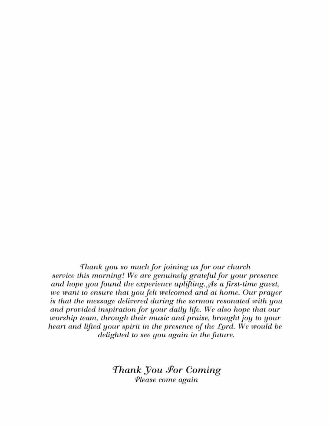 Thank You For Worshipping With Us Today