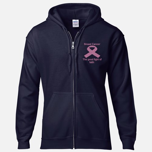 Breast Cancer Zip Hooded Sweatshirt / The Good Fight Of Faith