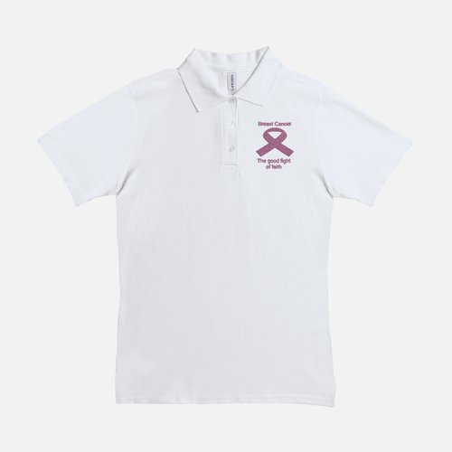 Women Polo Breast Cancer Shirt-The Good Fight Of Faith