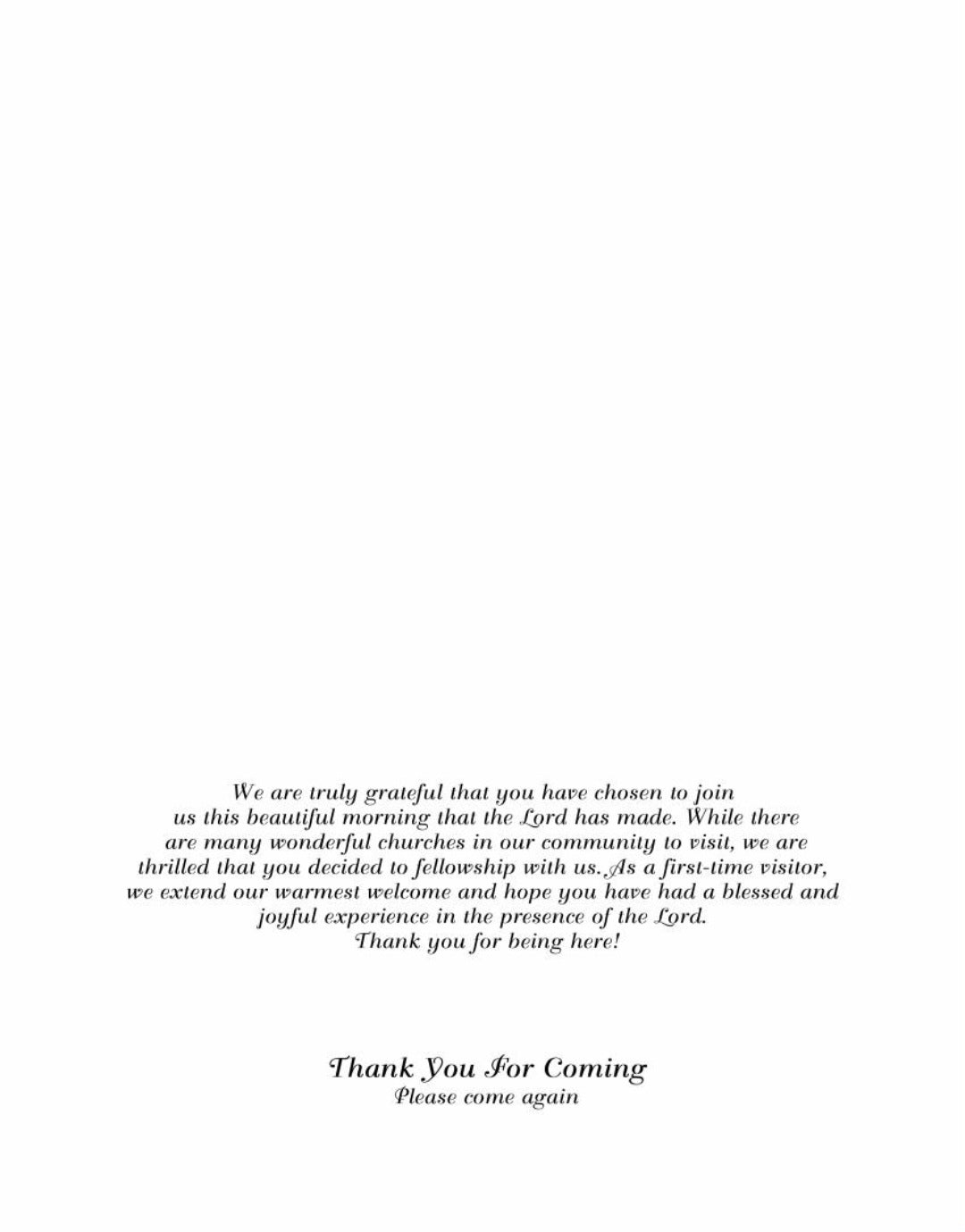 Thank You For Fellowshipping With Us